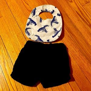 Lobster bib and navy linen shorts